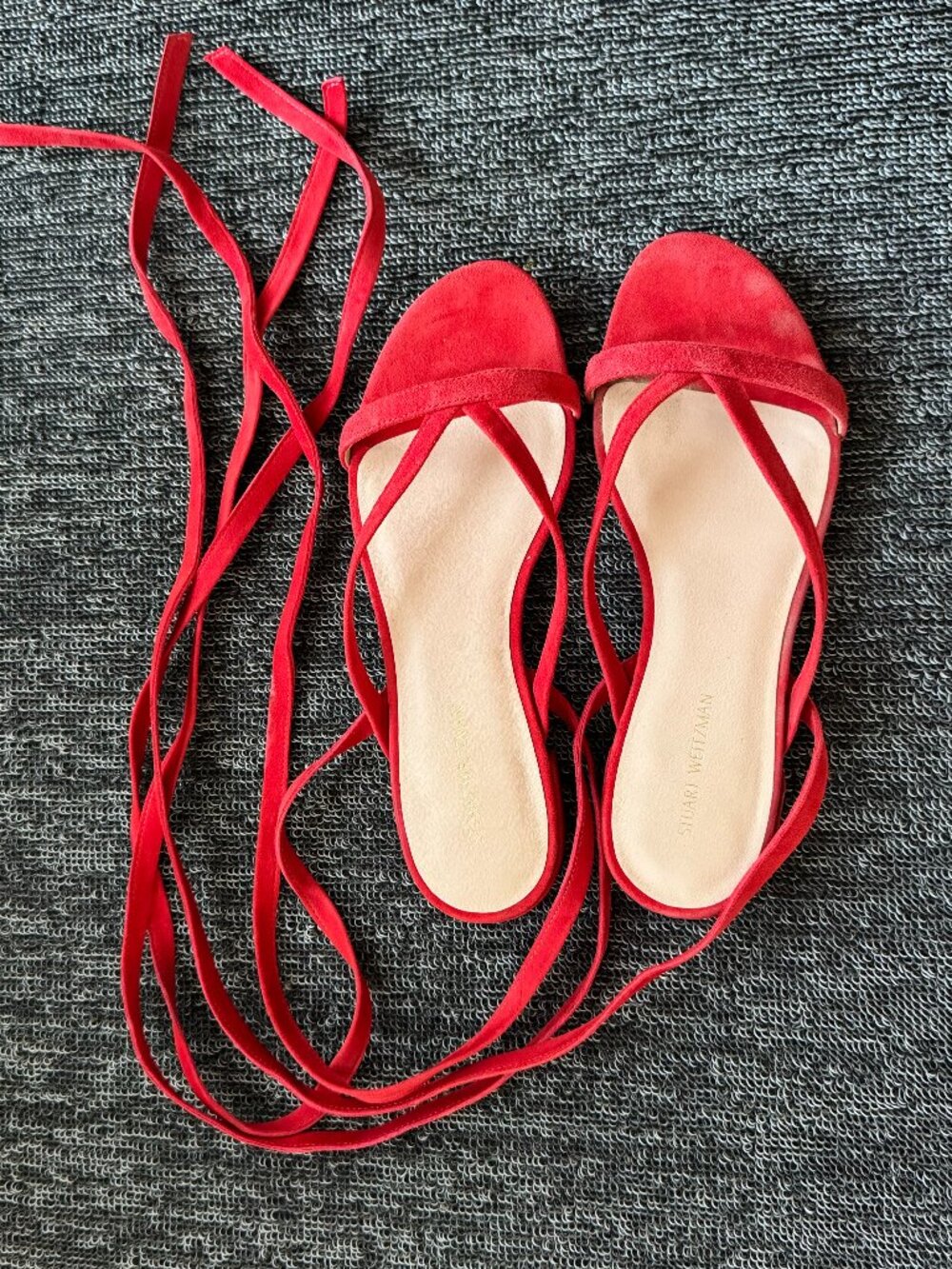 Stuart Weitzman Red Suede Lace up Sandals Size 6